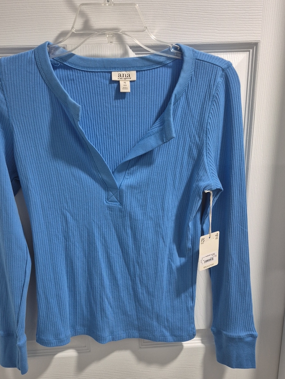 a.n.a Ribbed Long-Sleeve Henley Top in Bright Blue